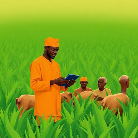 Agricultural expert advising farmers in a field