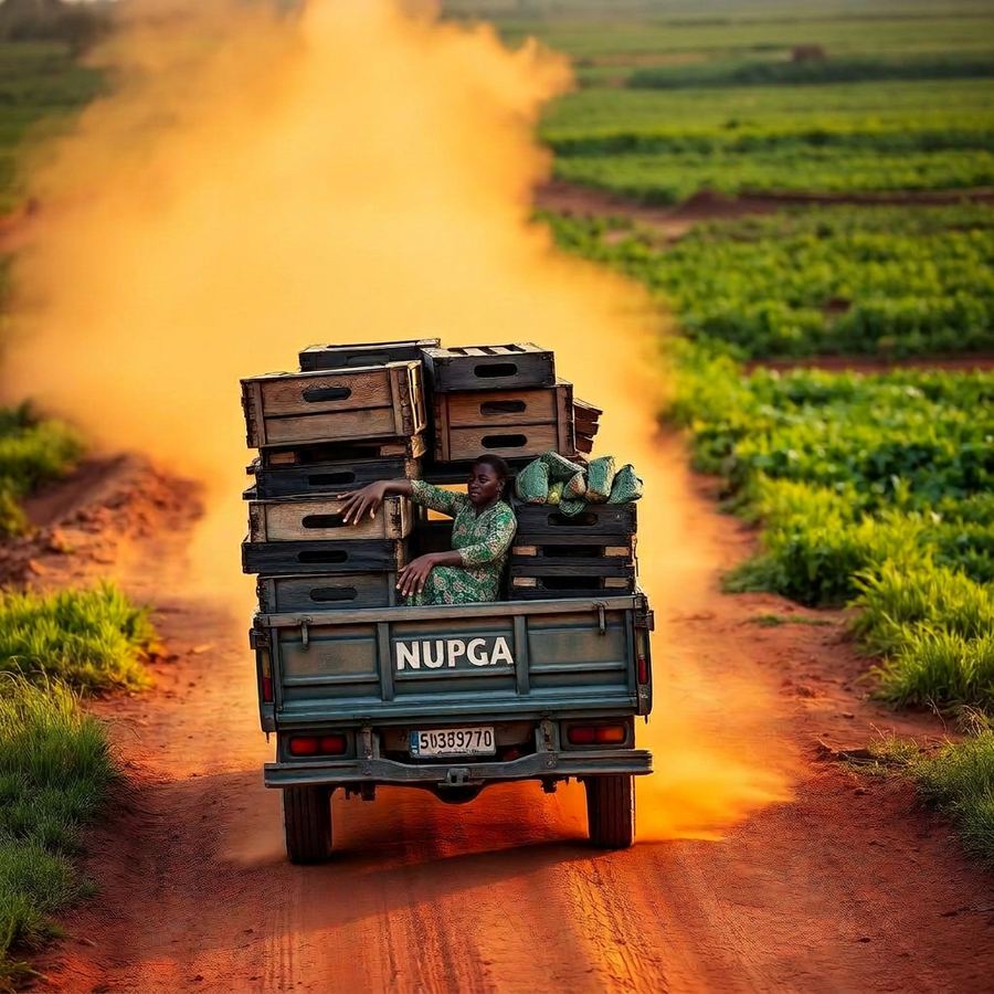 Truck loaded with farm produce travelling on a Nigerian road